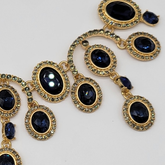 Oscar De La Renta Sapphire + Diamond Swarovski Crystal Evening Necklace in Gold - Picture 4 of 5